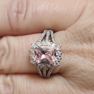 Elegant .925 Sterling Silver and Pink Gemstone Ring Size 10
